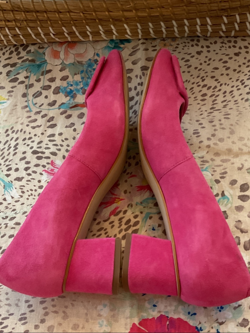 Talbots Pink Suede Block Heel Pumps with Covered Buckle - Picture 6 of 8